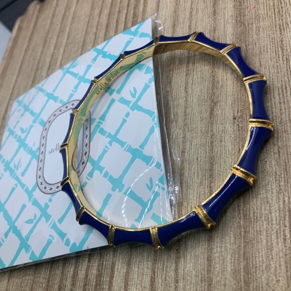 Stella & Dot NWT Blue Enamel Gold Tone Bangle Bracelet - Picture 3 of 6